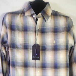 NWT Ben Sherman Blue & Tan Plaid Two Pocket Long Sleeve Button Up Shirt – Size S